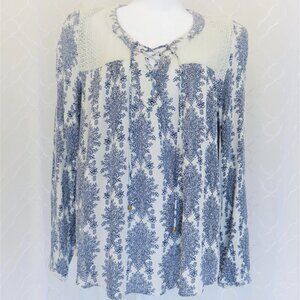 Blue and White Blouse Top Shirt with Wedgwood Style Pattern...726